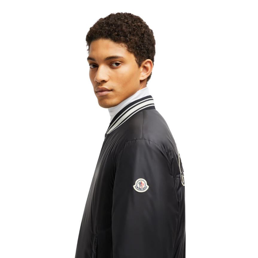Blouson Bomber MONCLER Bouchet nylon noir logo universitaire Moncler Archive