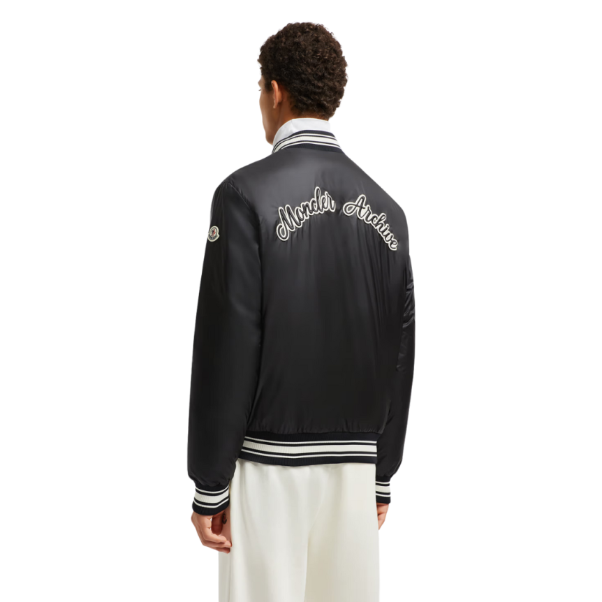 Blouson Bomber MONCLER Bouchet nylon noir logo universitaire Moncler Archive