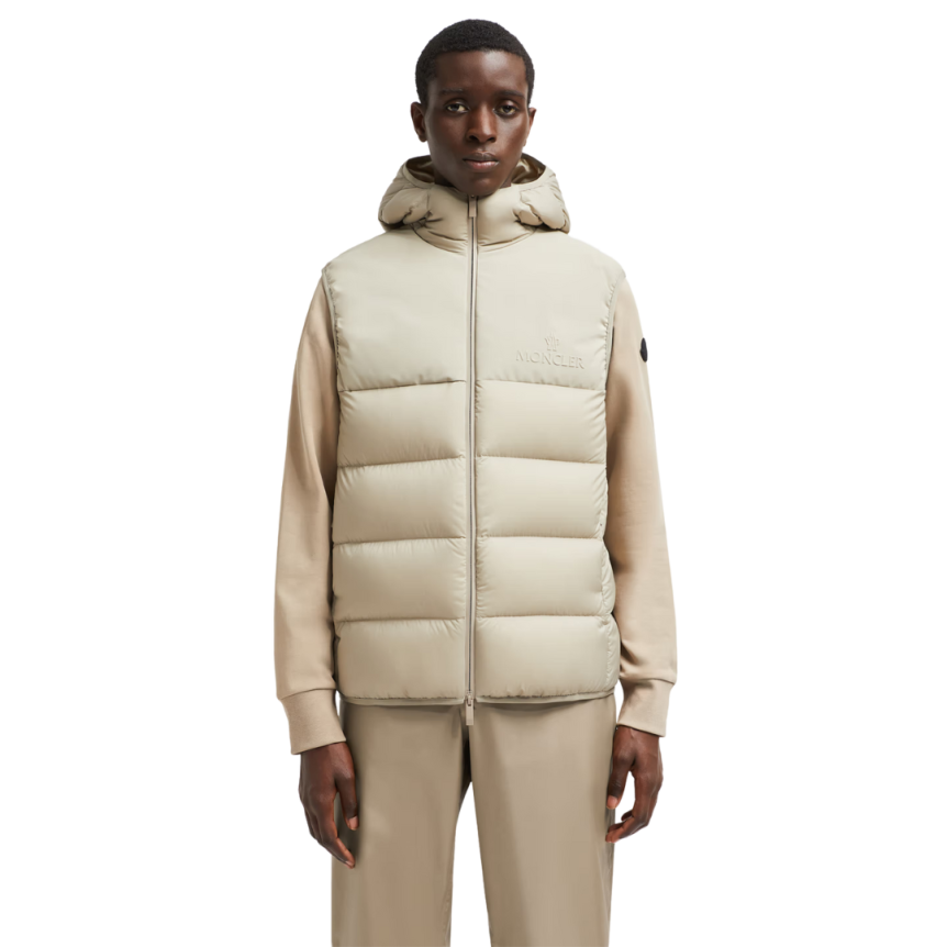 Doudoune sans manches à capuche MONCLER Bresse nylon beige
