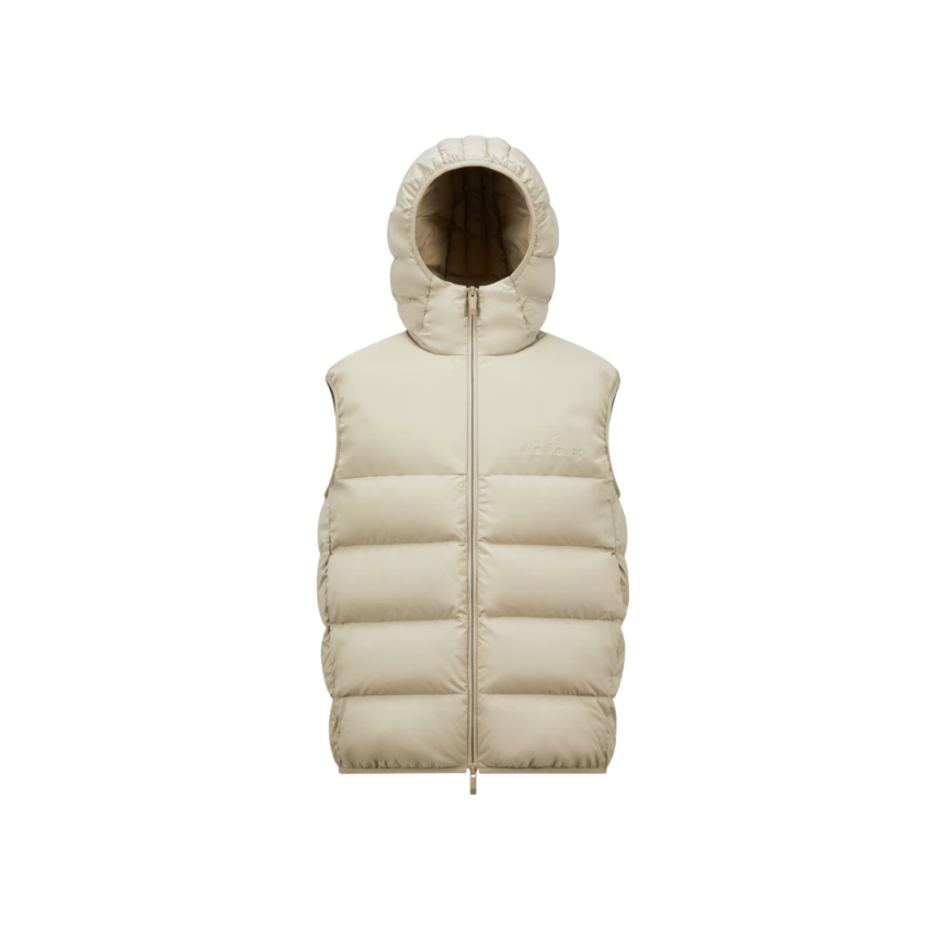 Doudoune sans manches à capuche MONCLER Bresse nylon beige