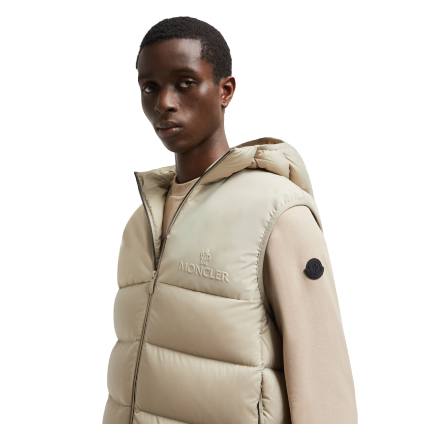 Doudoune sans manches à capuche MONCLER Bresse nylon beige