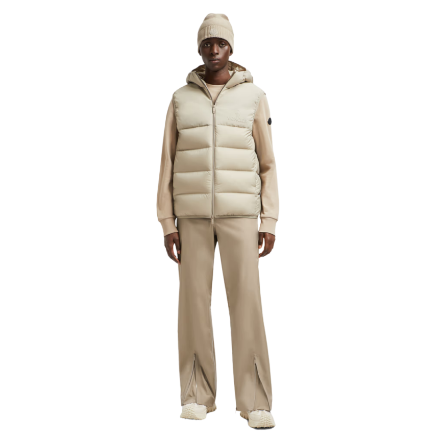 Doudoune sans manches à capuche MONCLER Bresse nylon beige