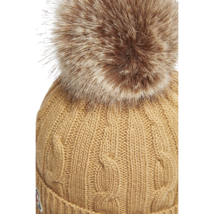 Bonnet MONCLER laine cachemire torsade beige pompon marron