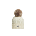Bonnet laine cachemire torsade écru pompon marron