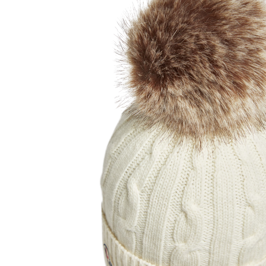 Bonnet MONCLER laine cachemire torsade écru pompon marron