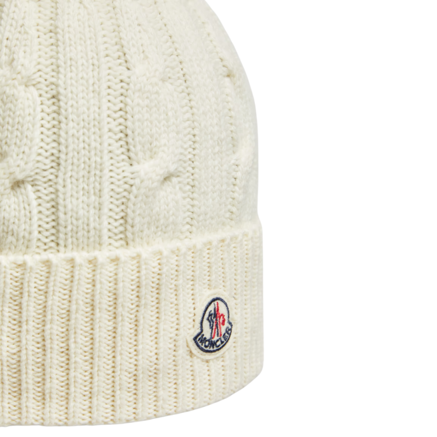 Bonnet MONCLER laine cachemire torsade écru pompon marron