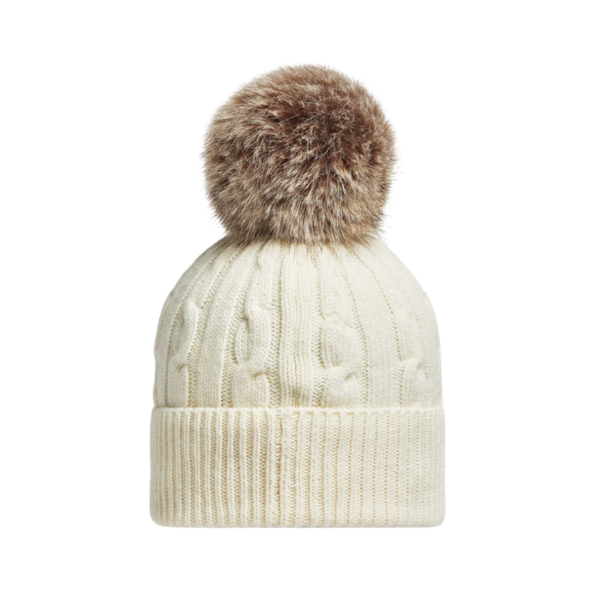 Bonnet MONCLER laine cachemire torsade écru pompon marron