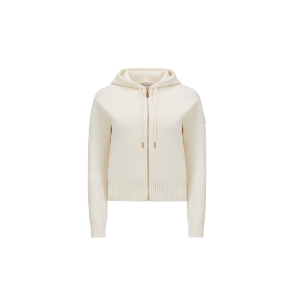 Cardigan zippé à capuche MONCLER en laine et cachemire écru