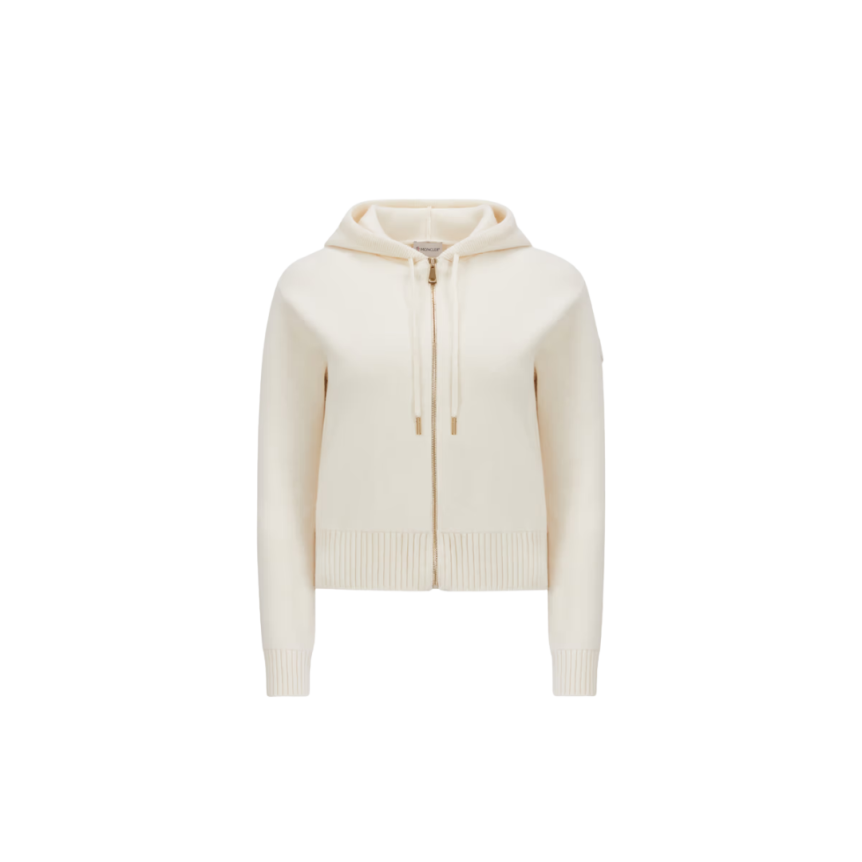 Cardigan zippé à capuche MONCLER en laine et cachemire écru