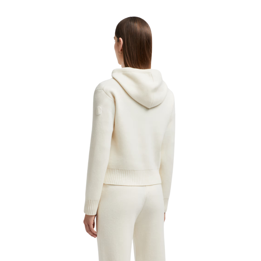 Cardigan zippé à capuche MONCLER en laine et cachemire écru