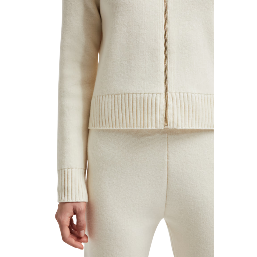 Cardigan zippé à capuche MONCLER en laine et cachemire écru