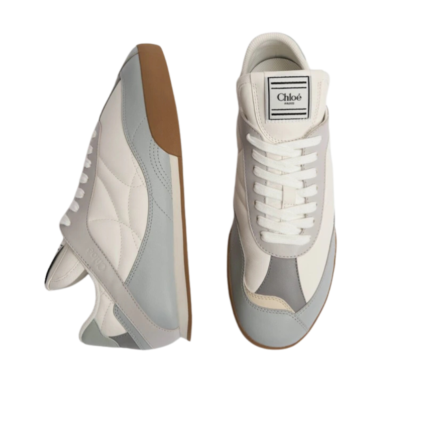 Baskets CHLOE Kick cuir blanc bleu ciel semelle beige