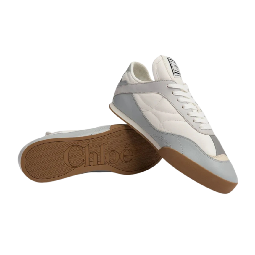 Baskets CHLOE Kick cuir blanc bleu ciel semelle beige