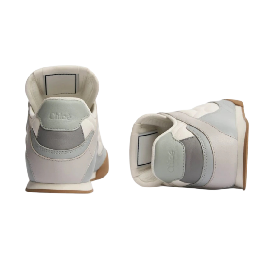 Baskets CHLOE Kick cuir blanc bleu ciel semelle beige