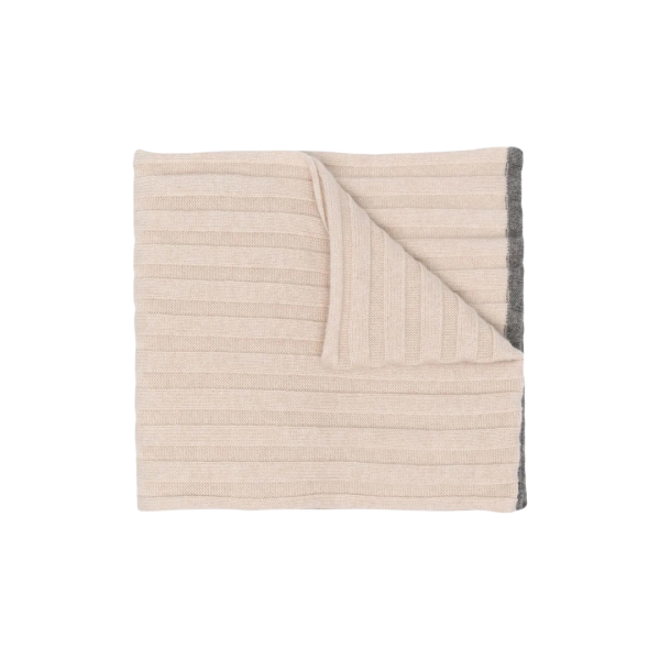 Echarpe BRUNELLO CUCINELLI cachemire côtelé beige bord gris