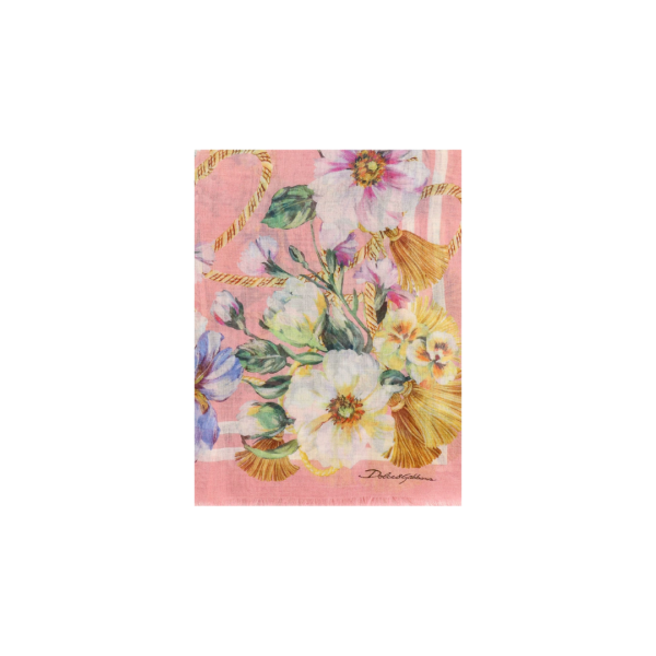 DOLCE & GABBANA Foulard carré cachemire soie imprimé floral rose