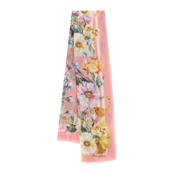 DOLCE & GABBANA Foulard carré cachemire soie imprimé floral rose