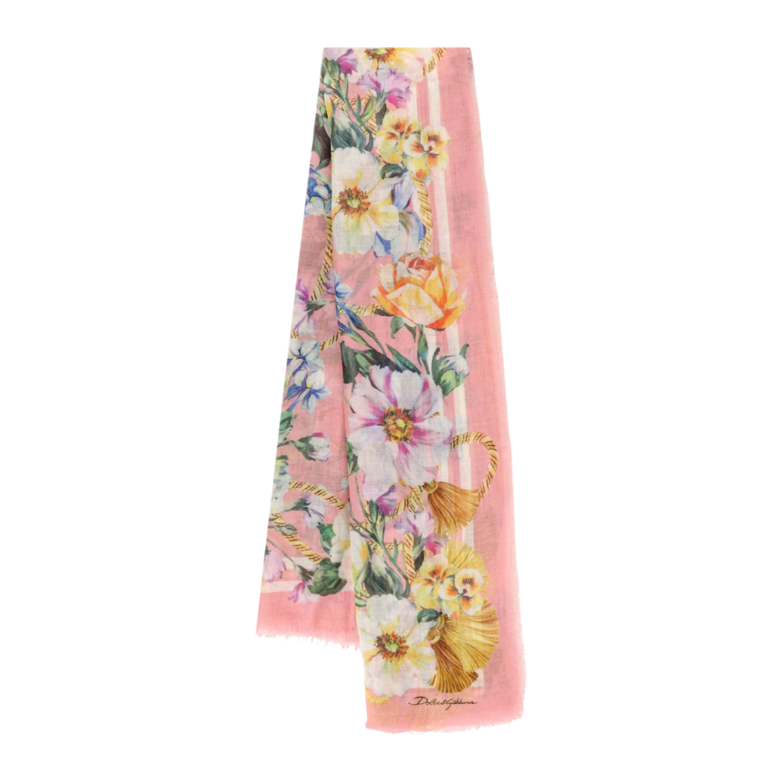 DOLCE & GABBANA Foulard carré cachemire soie imprimé floral rose