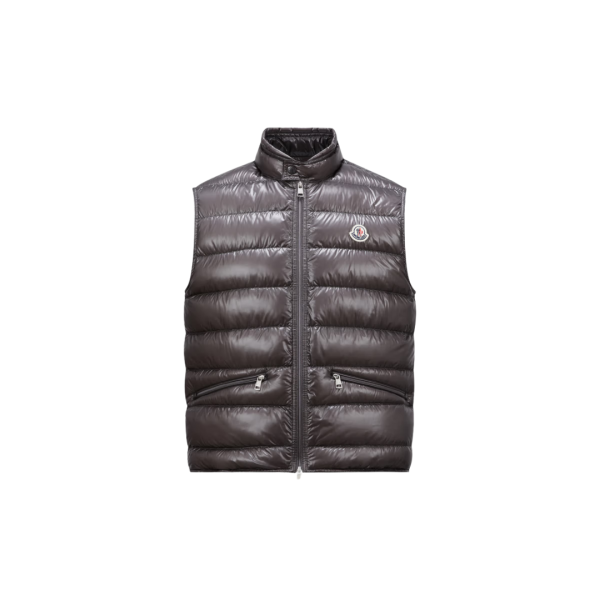 Gilet doudoune sans manches MONCLER Gui gris brillante Capuche