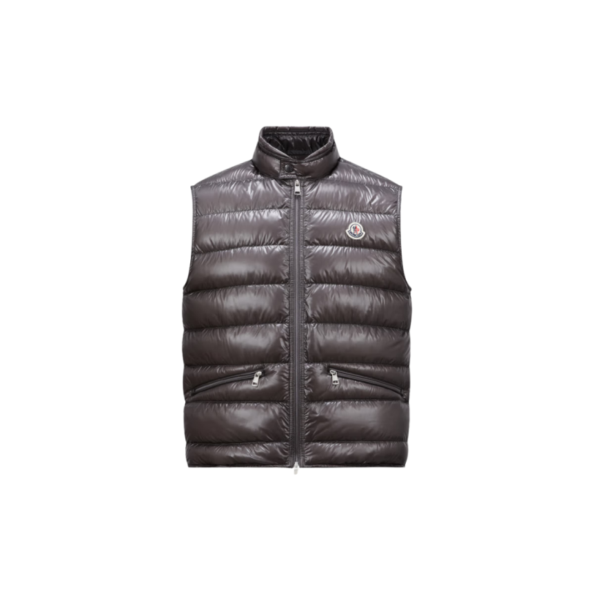 Gilet doudoune sans manches MONCLER Gui gris brillante Capuche