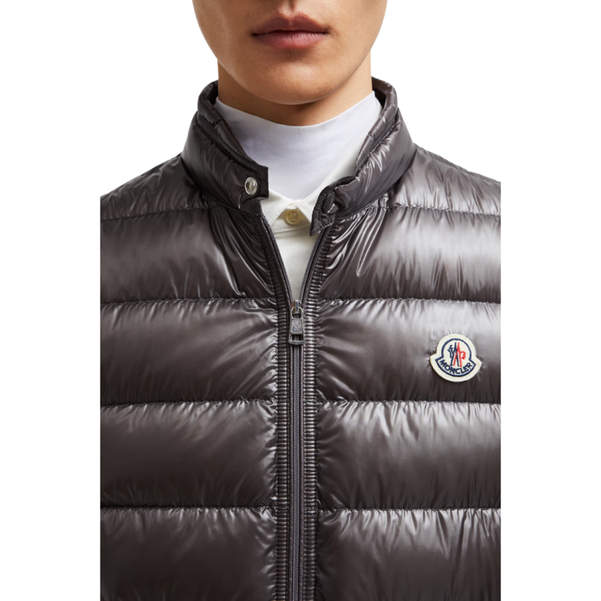 Gilet doudoune sans manches MONCLER Gui gris brillante Capuche
