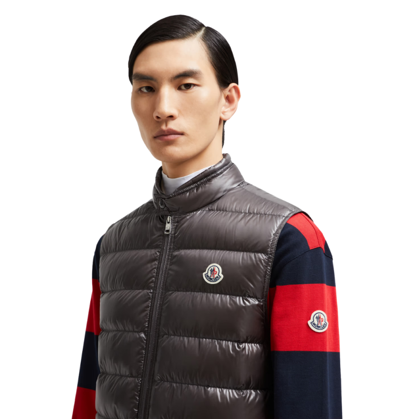 Gilet doudoune sans manches MONCLER Gui gris brillante Capuche