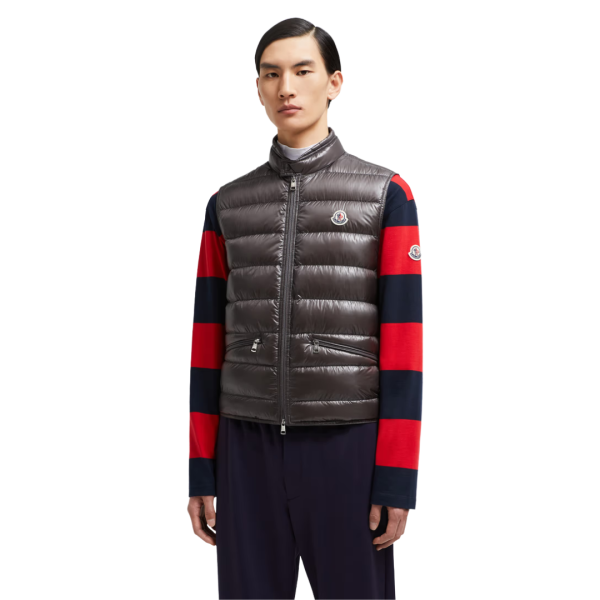 Gilet doudoune sans manches MONCLER Gui gris brillante Capuche