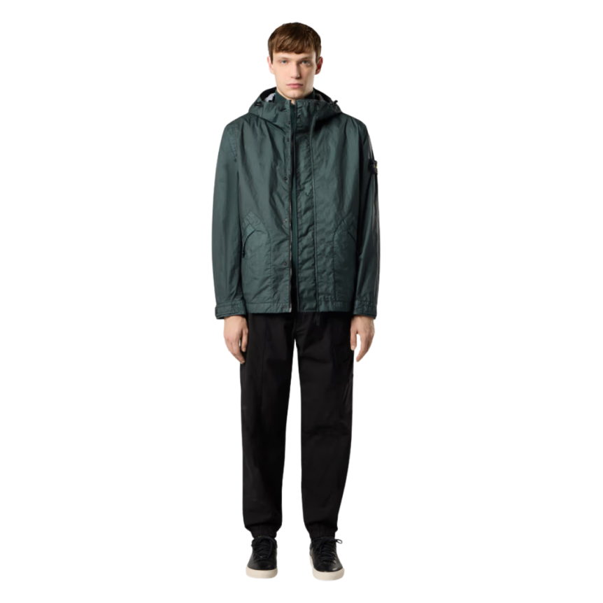 STONE ISLAND Blouson zippé à capuche nylon vert bouteille MEMBRANA 3L TC