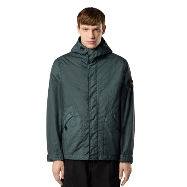 STONE ISLAND Blouson zippé à capuche nylon vert bouteille MEMBRANA 3L TC
