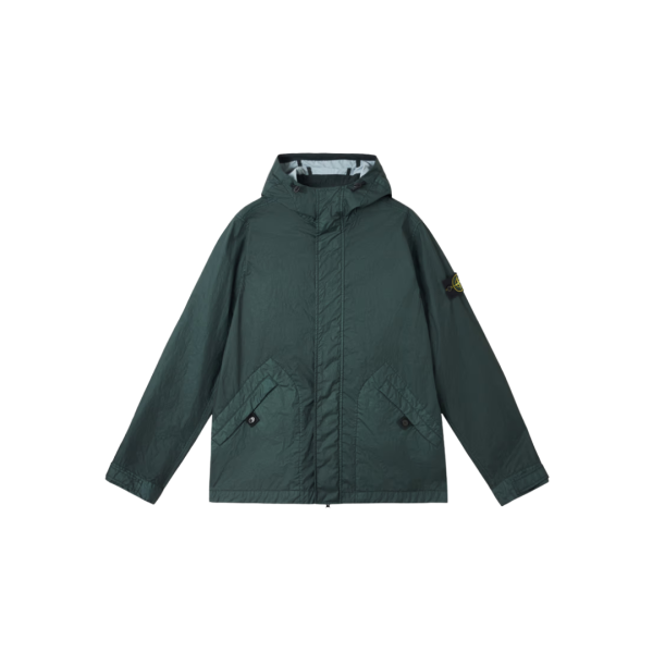 STONE ISLAND Blouson zippé à capuche nylon vert bouteille MEMBRANA 3L TC