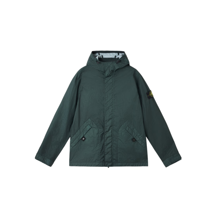 STONE ISLAND Blouson zippé à capuche nylon vert bouteille MEMBRANA 3L TC