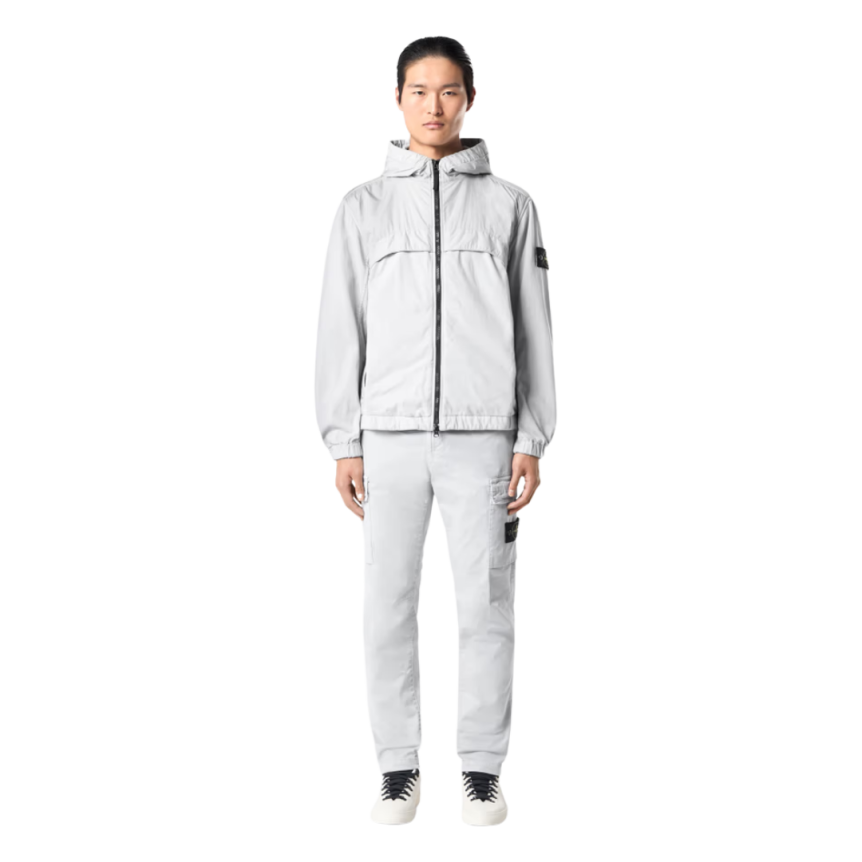 Blouson coupe-vent à capuche STONE ISLAND nylon reps déperlant gris