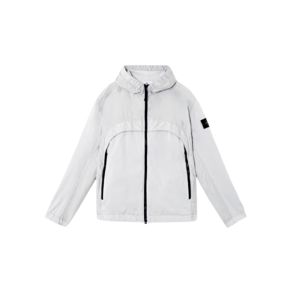 Blouson coupe-vent à capuche STONE ISLAND nylon reps déperlant gris