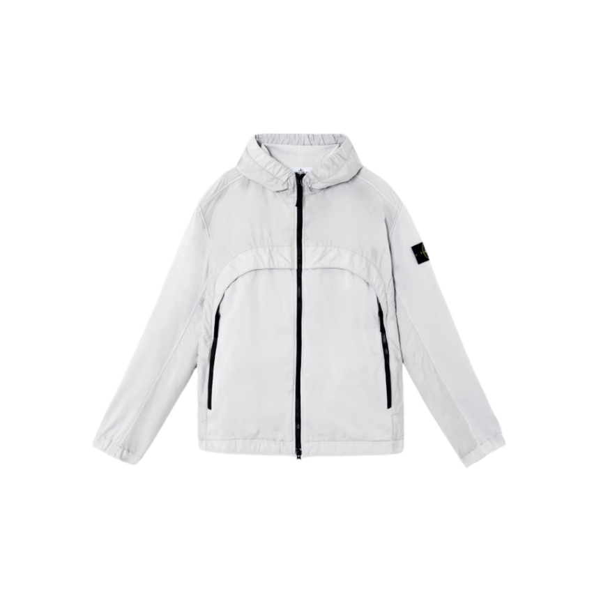 Blouson coupe-vent à capuche STONE ISLAND nylon reps déperlant gris