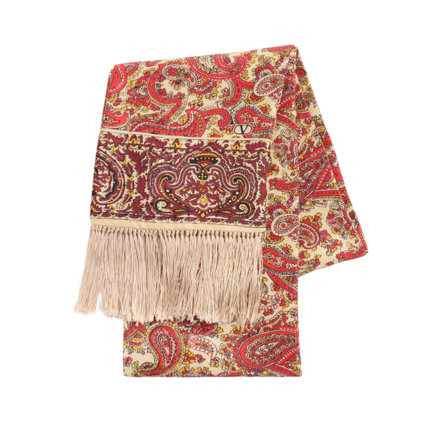 Foulard bandeau VALENTINO Voyage Imaginaire soie imprimée cachemire franges