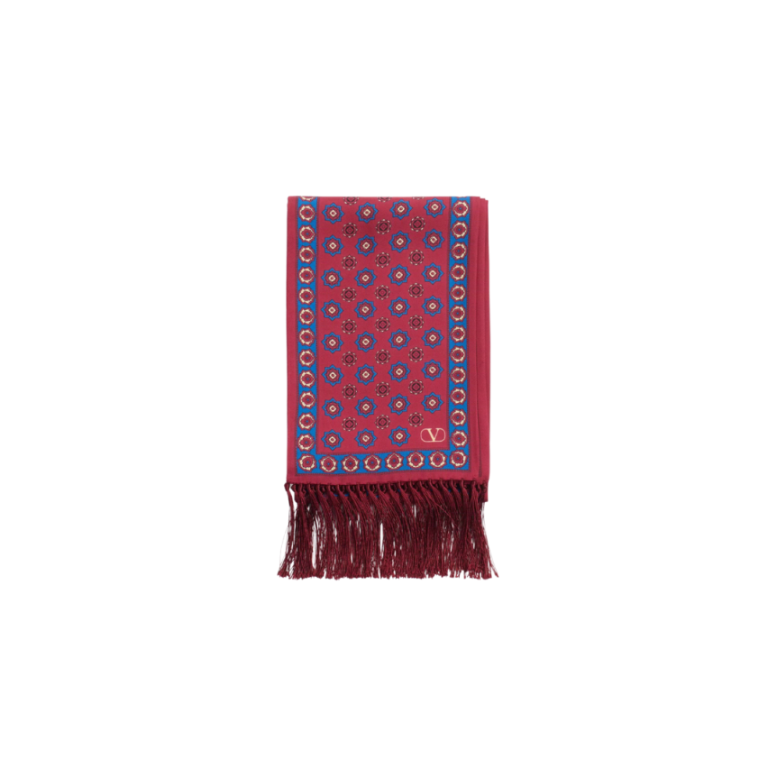 Foulard bandeau VALENTINO Chamber soie imprimée rouge franges