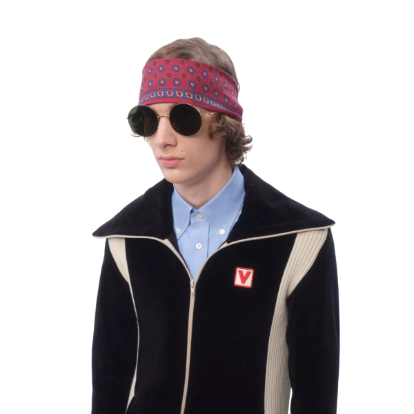 Foulard bandeau VALENTINO Chamber soie imprimée rouge franges