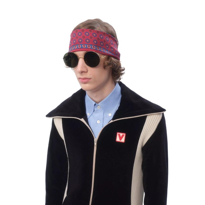 Foulard bandeau VALENTINO Chamber soie imprimée rouge franges