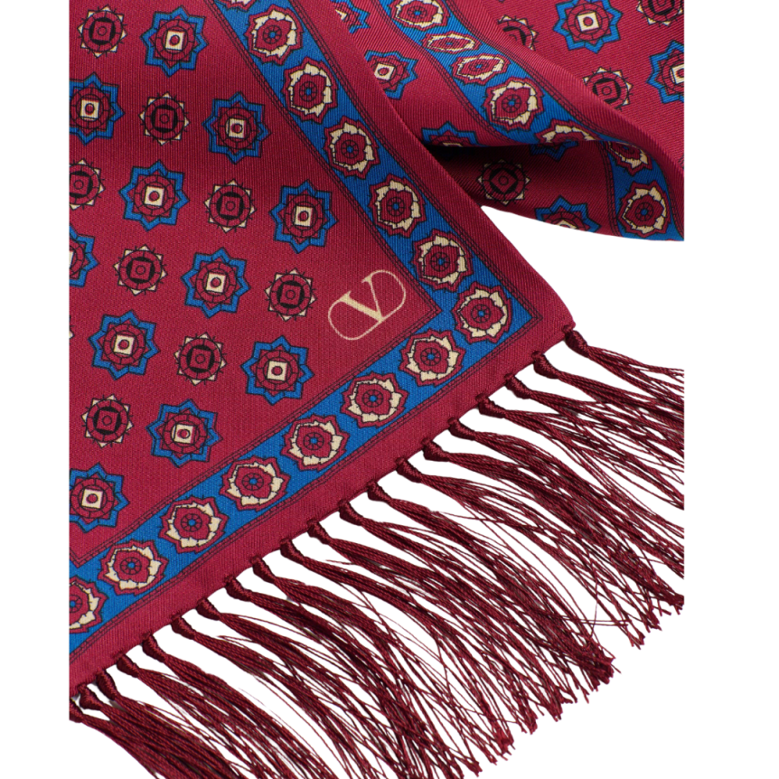 Foulard bandeau VALENTINO Chamber soie imprimée rouge franges