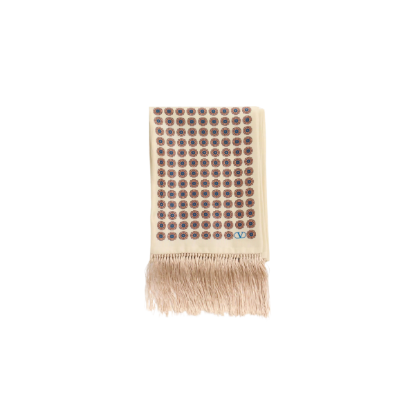 Foulard bandeau VALENTINO Chamber soie écru imprimée franges