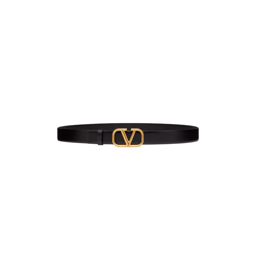 Ceinture VALENTINO VLogo Signature cuir veau noir boucle métal doré
