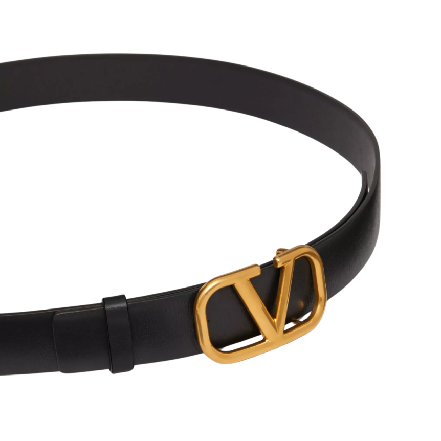 Ceinture VALENTINO VLogo Signature cuir veau noir boucle métal doré