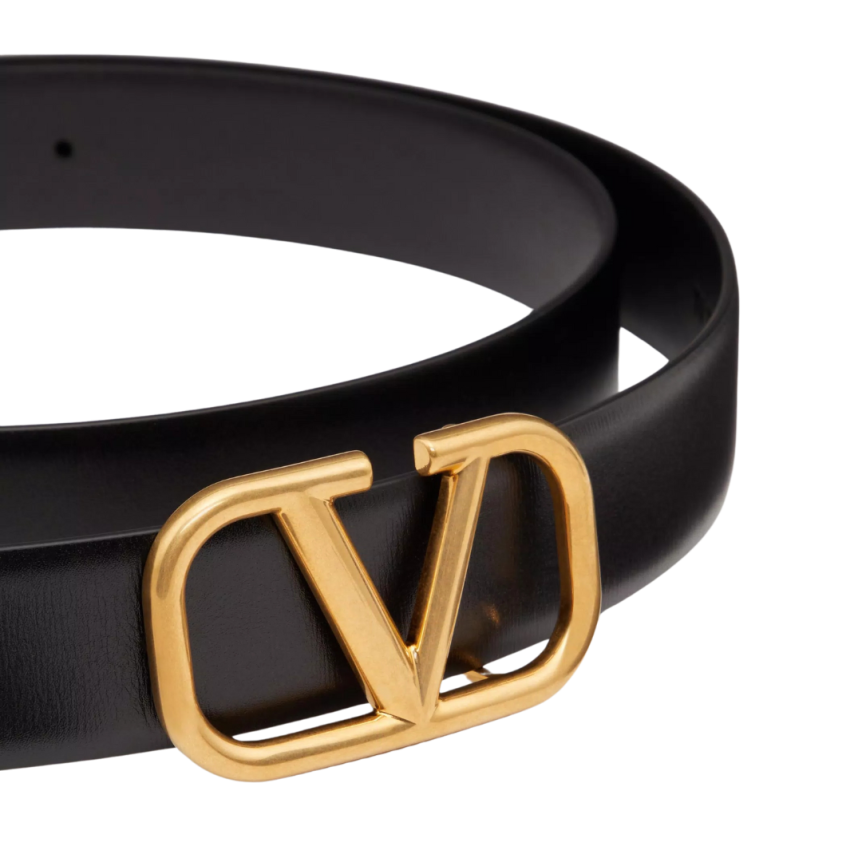 Ceinture VALENTINO VLogo Signature cuir veau noir boucle métal doré