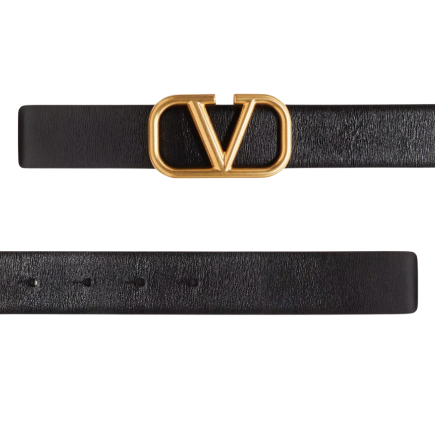 Ceinture VALENTINO VLogo Signature cuir veau noir boucle métal doré