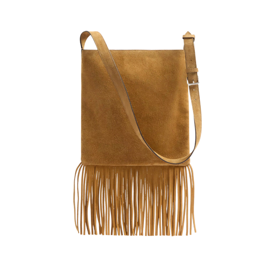 Sac porté épaule VALENTINO Nellcôte daim camel écusson cuir V Logo signature métal