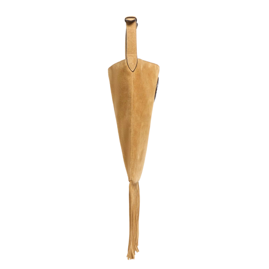 Sac porté épaule VALENTINO Nellcôte daim camel écusson cuir V Logo signature métal