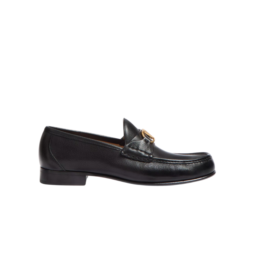 Mocassins VALENTINO V Logo Signature cuir buffle noir