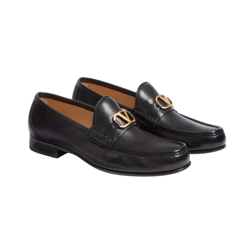 Mocassins VALENTINO V Logo Signature cuir buffle noir