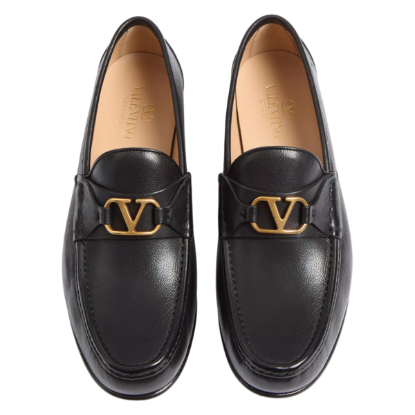 Mocassins VALENTINO V Logo Signature cuir buffle noir