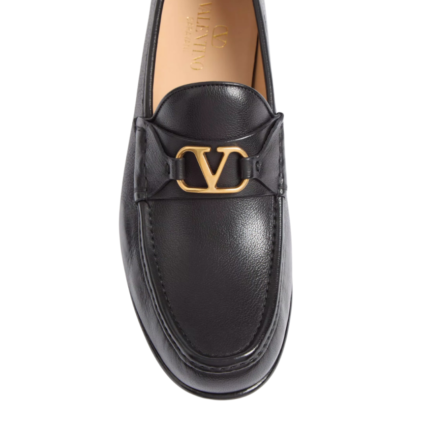Mocassins VALENTINO V Logo Signature cuir buffle noir